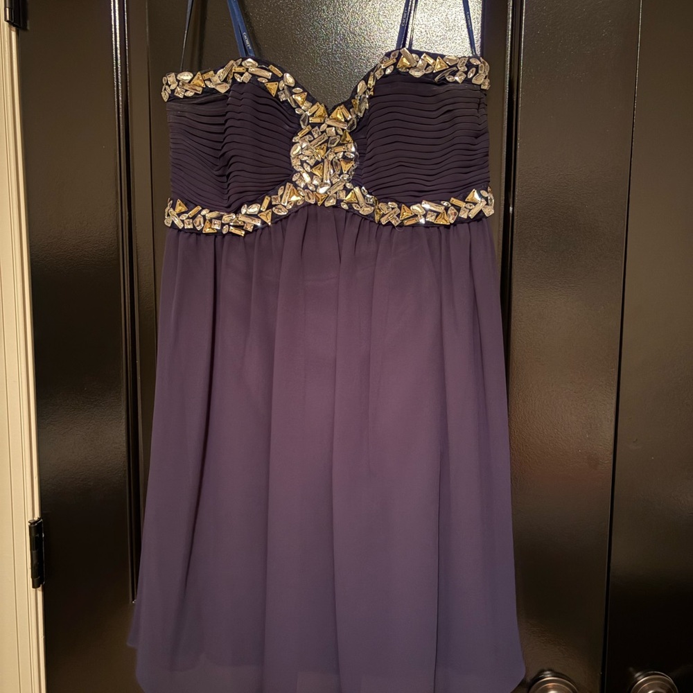 Cachet Navy Blue Dress with Embellished Details